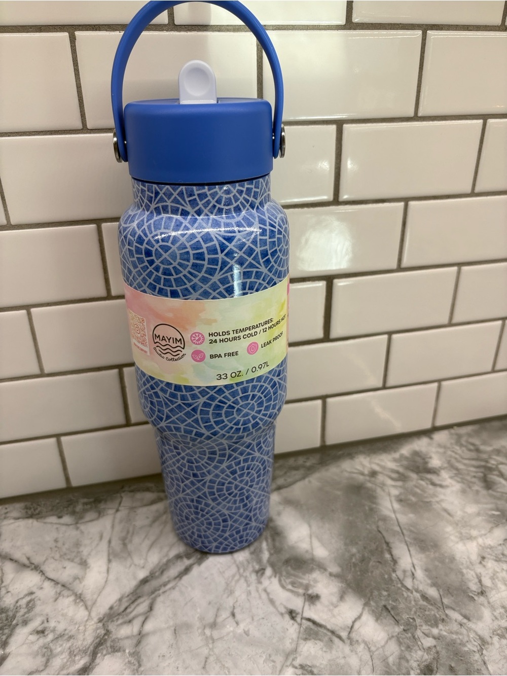 Blue Mosaic Insulated Bottle - 33 oz